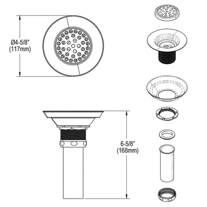 3-1/2 in, Drain Nickel Plated Brass Body Strainer and Tailpiece