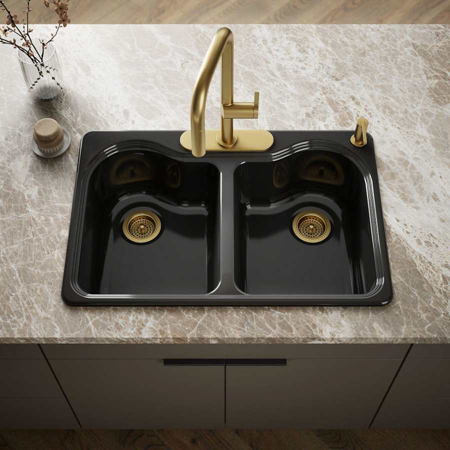 Hartland 33" Double Basin Top-Mount Enameled Cast-Iron Kitchen Sink