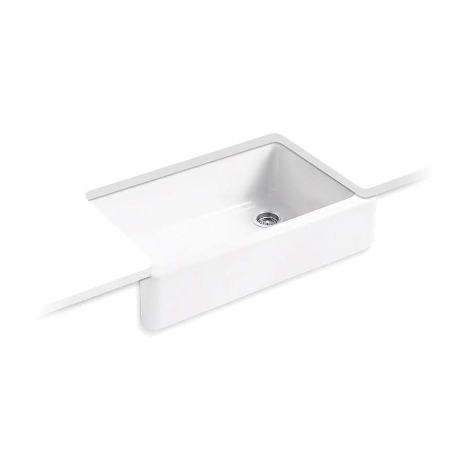 Whitehaven® Self-Trimming® Single Bowl Kitchen Sink, Under Mount, 35-11/16 x 21-9/16 in, 9 in Bowl Depth, Cast Iron, White