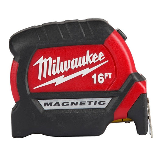 Compact Magnetic Wide Measuring Tape With Belt Clip, 16 ft L x 1 in W Blade, Steel Blade, 1/16 in, 1/8 in, 1/4 in, 1/2 in, 1 ft Graduation