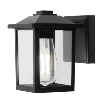 1-Light 7 in. Black Hardwired Classic Outdoor Wall Light Lantern Sconce with Clear Glass