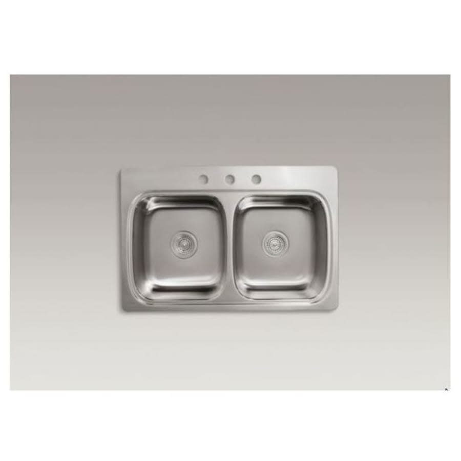 Verse 33" Double Basin Drop In Stainless Steel Kitchen Sink With Three Faucet Holes