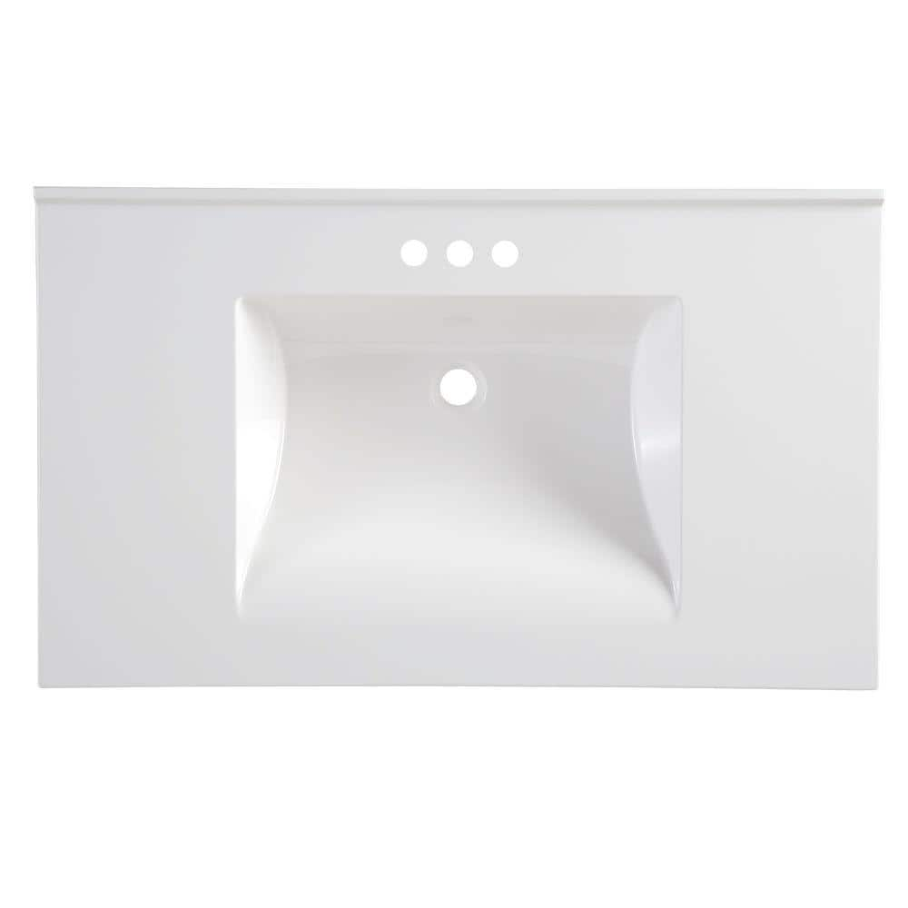 37 in. W x 22 in. D Cultured Marble White Rectangular Single Sink Vanity Top in White