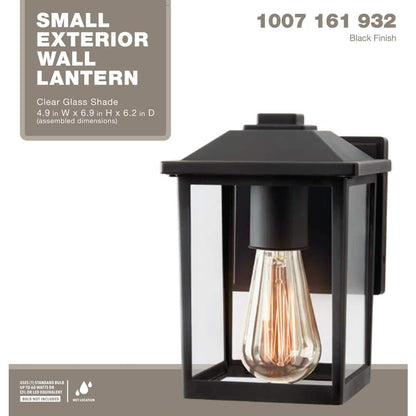 1-Light 7 in. Black Hardwired Classic Outdoor Wall Light Lantern Sconce with Clear Glass