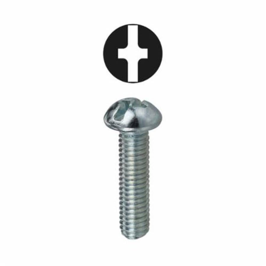 Machine Screw, 1/4-20, 3 in OAL, Steel, Round Head, Zinc Plated, Phillips®/Slotted Drive