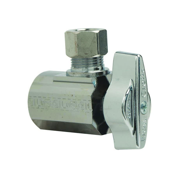 Quarter Turn Angle Stop, 1/2 x 3/8 in, FNPT x Comp, Chrome