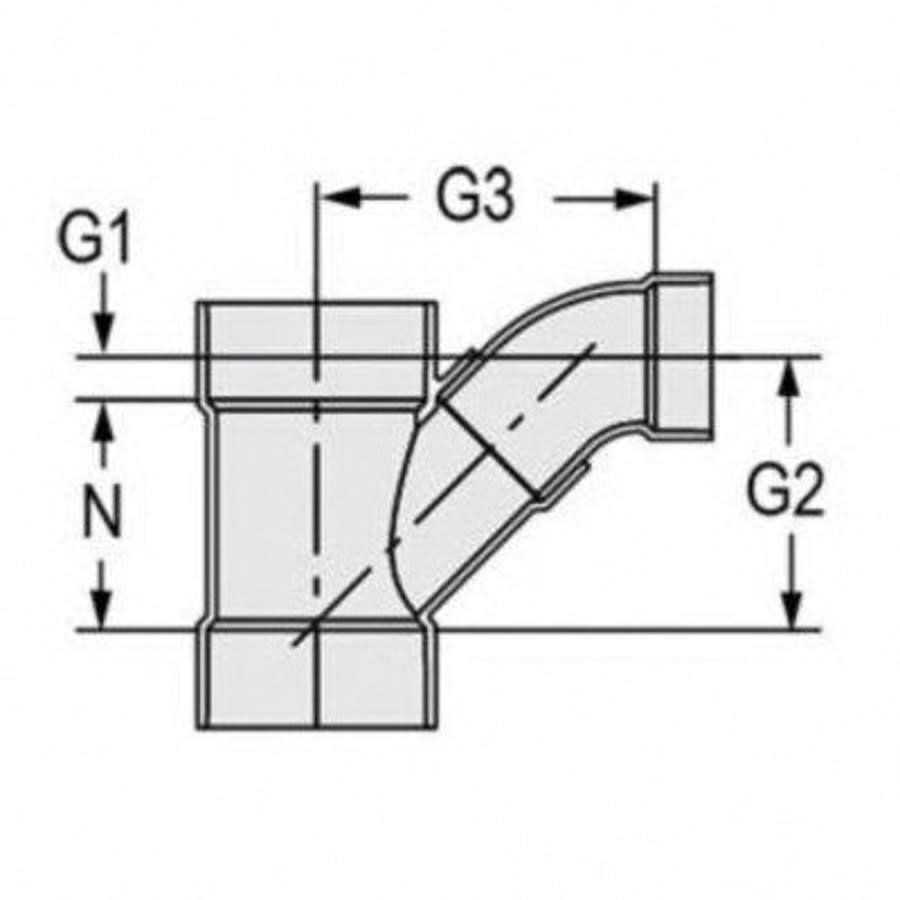 Combination Wye and 45 deg Elbow, 8 x 6 in, Hub, DWV, PVC