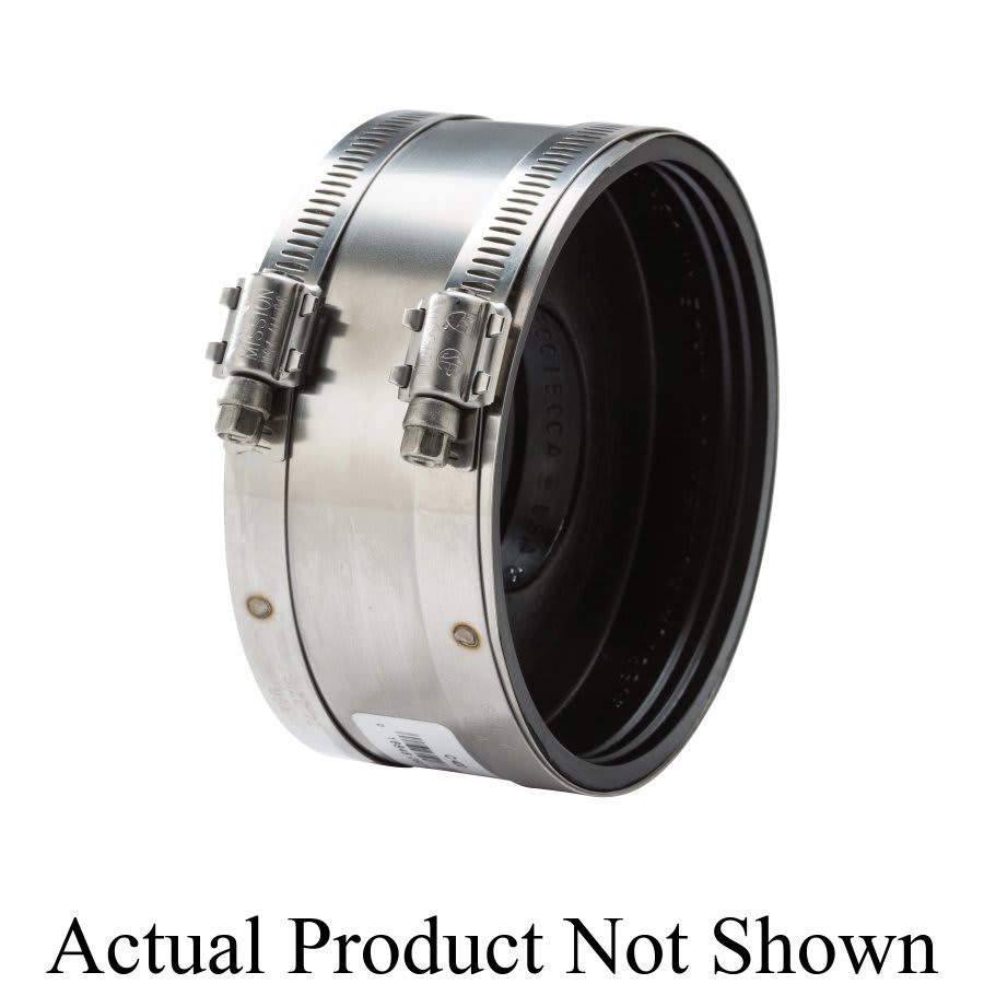 Transition Coupling, 4 x 2 in, Cast Iron/Plastic x Cast Iron/Plastic, Rubber
