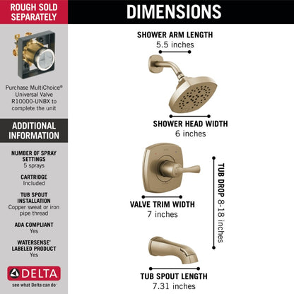 Stryke Monitor 14 Series Single Function Pressure Balanced Tub and Shower - Less Rough-In Valve