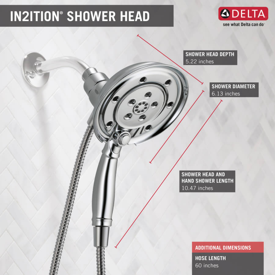 Universal Showering 2.5 GPM Multi Function 2-in1 In2ition Shower Head and Hand Shower with Magnetic Docking and H2Okinetic Technology