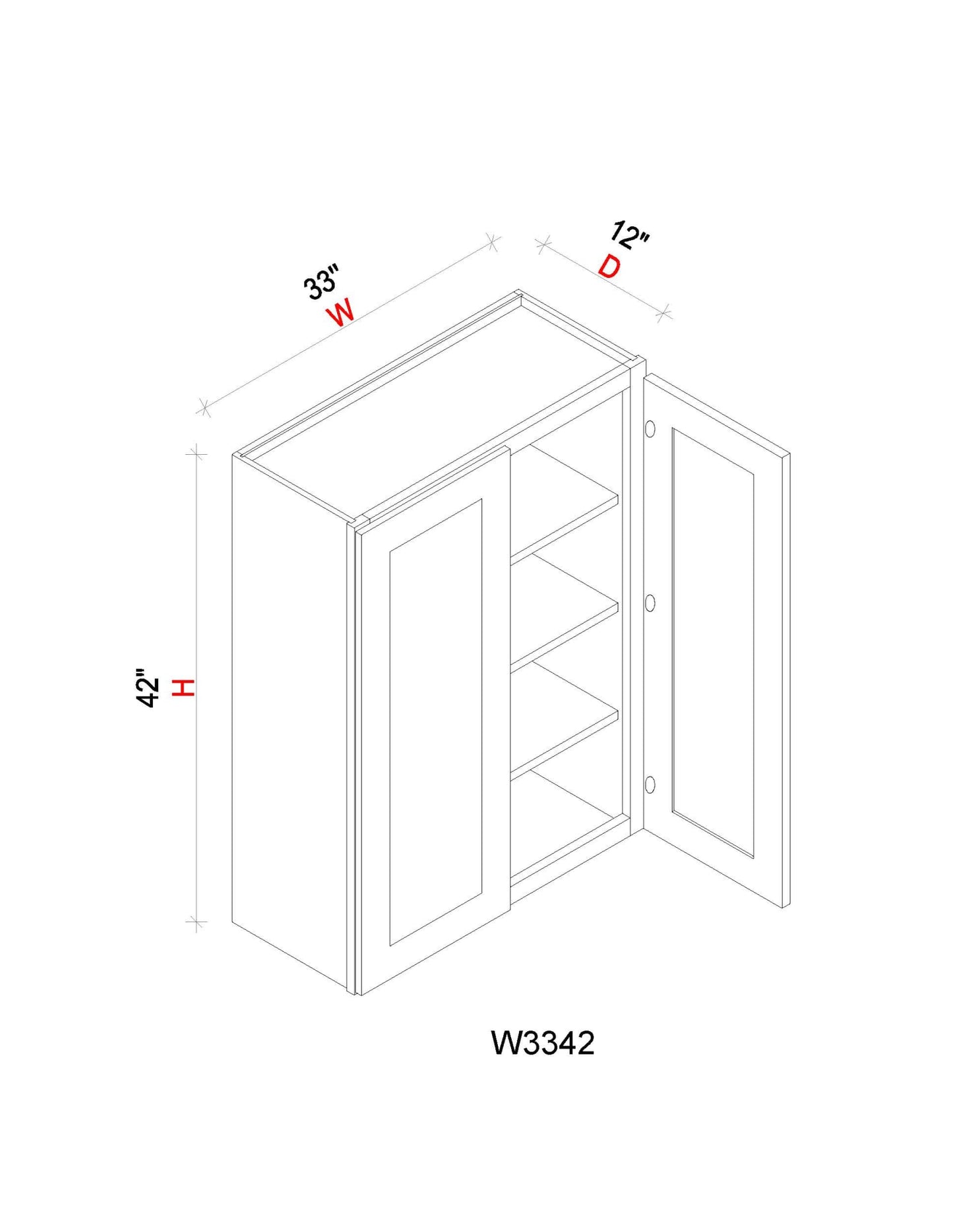 Wall Cabinet - 33"W x 42"H x 12"D