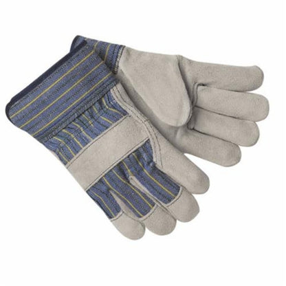 1400 A-Grade General Purpose Gloves, Gunn Pattern/Standard Finger/Wing Thumb Style, XL, Cowhide Leather Palm, Gray, Plasticized Safety Cuff, Fleece Lining