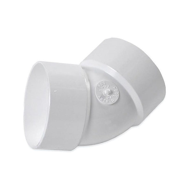 45 Deg Elbow 3 in Hub Type I PVC White