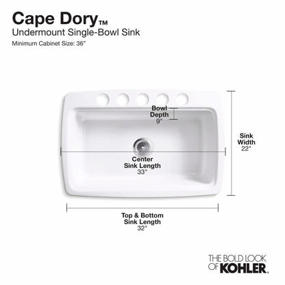 Cape Dory 33" Single Basin Under-Mount Enameled Cast-Iron Kitchen Sink