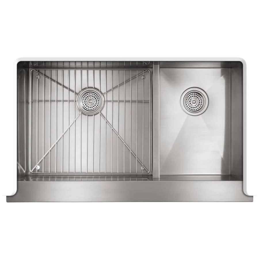 Vault 36" Double Basin Under-Mount 18-Gauge Stainless Steel Kitchen Sink with Self Trimming and Smart Divide - Includes Basin Rack