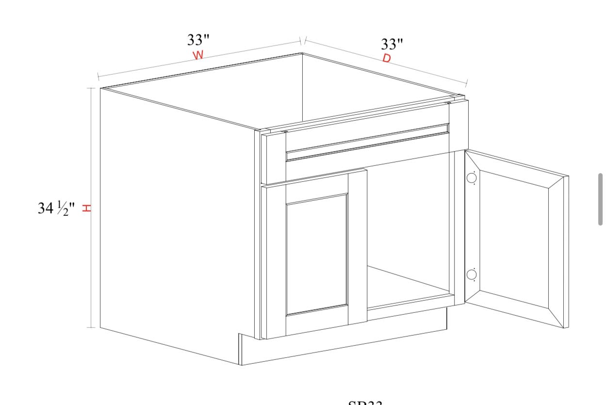 Sink Base - 33"W x 34- 1/2"H x 24"D