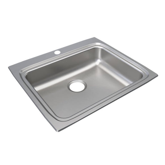 Lustertone™ Classic Single Bowl Kitchen Sink, Top Mount, ADA, 25 x 22 in, 6-1/8 in Bowl Depth, 3-Hole, 18 ga Lustrous Satin Steel, Stainless