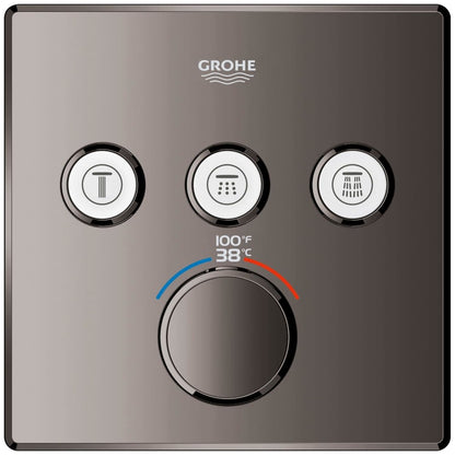 Grohtherm Three Function Thermostatic Valve Trim Only with Four Knob / Push Button Handles, Integrated Diverter, and Volume Control - Less Rough In