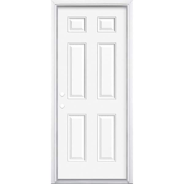 32 in. x 80 in. Premium 6-Panel Right-Hand Inswing Primed Steel Prehung Front Exterior Door with Brickmold