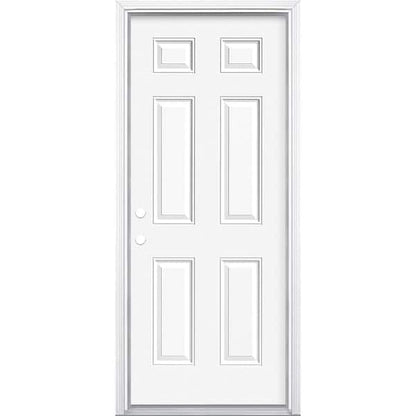 32 in. x 80 in. Premium 6-Panel Right-Hand Inswing Primed Steel Prehung Front Exterior Door with Brickmold