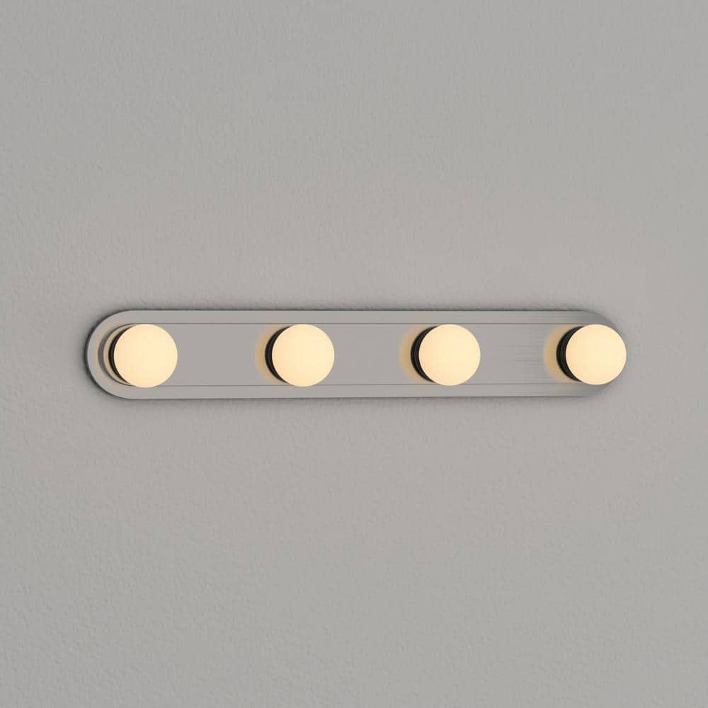 Hampton Bay Midford 24 in. 4-Light Brushed Nickel LED Vanity Light Bar with Frosted Shade