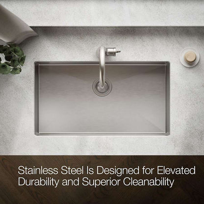 Strive 32" Single Basin Undermount 16-Gauge Stainless Steel Kitchen Sink with SilentShield