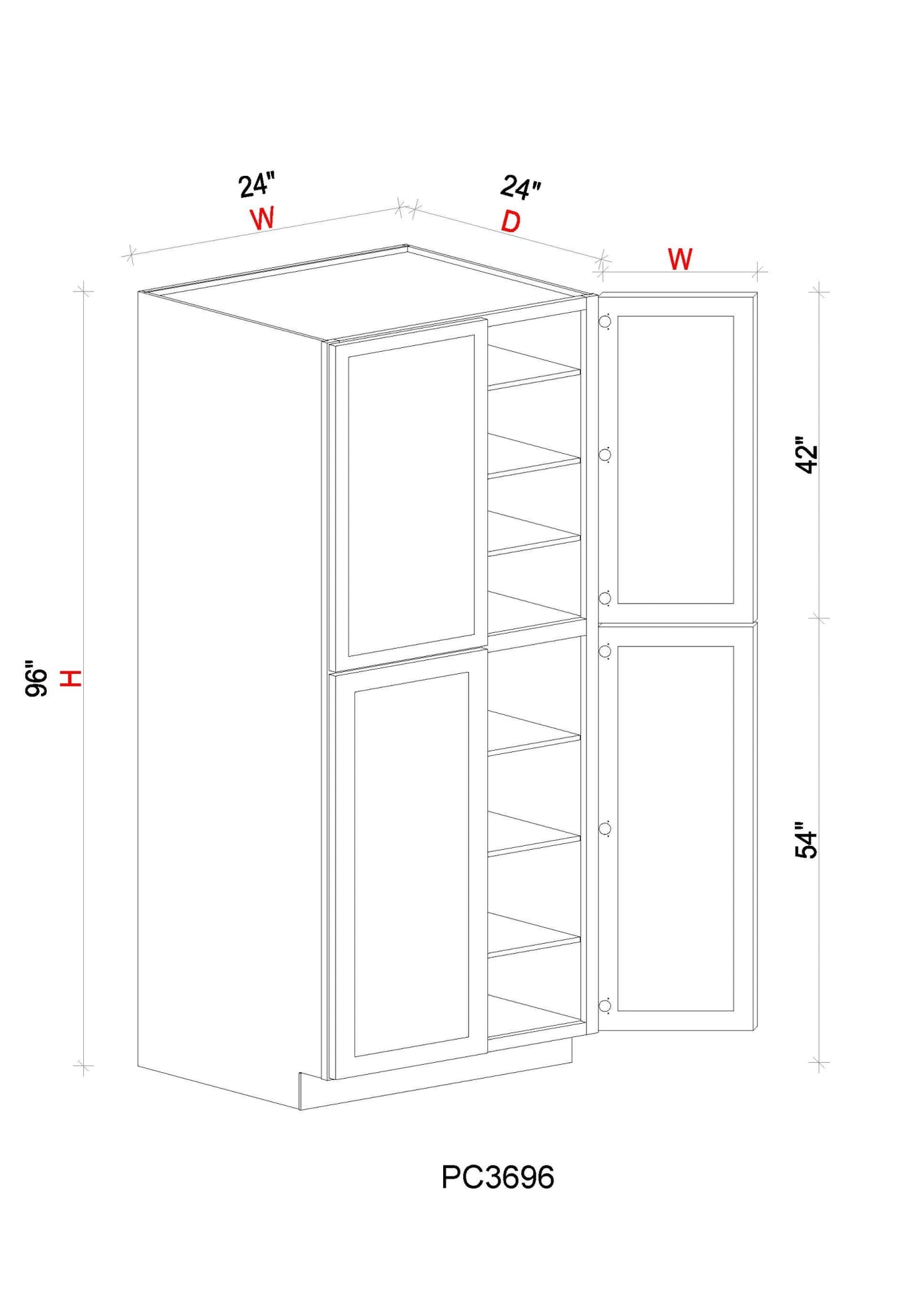 Pantry Cabinet - 36"W x 96"H x 24"D - 2D