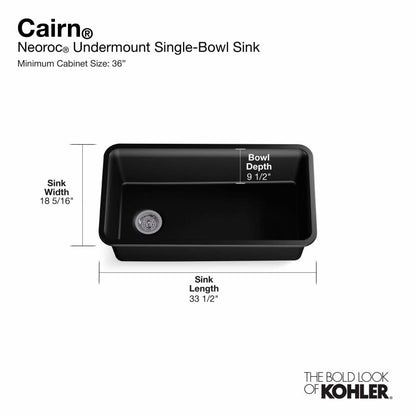 Cairn 33-1/2" Undermount Single Bowl Neoroc Granite Composite Kitchen Sink with Bottom Sink Rack