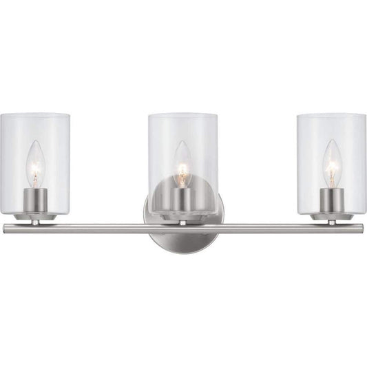 Champlain 22.375 in. 3-Light Brushed Nickel Modern Bathroom Vanity Light with Clear Glass Shades