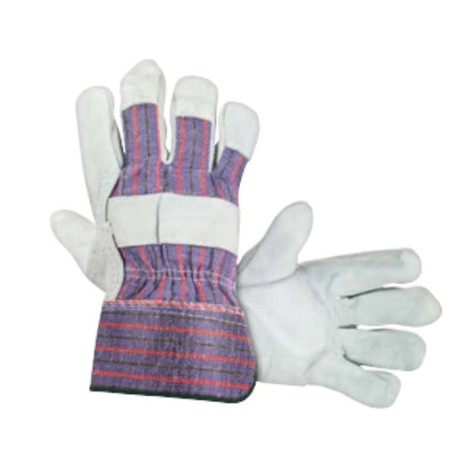 Work Gloves, One Size Fits All, Split Leather Palm, Cotton, Low Safety Cuff