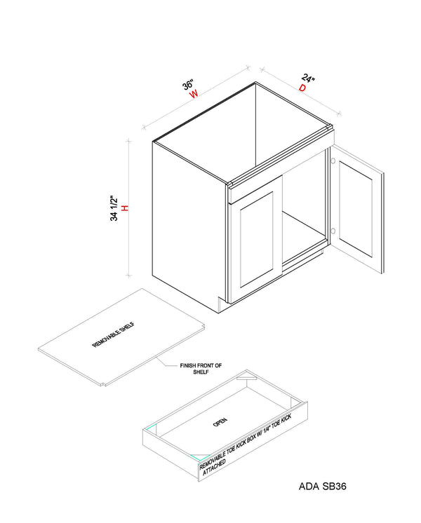 ADA Sink Base - 36"W x 34- 1/2"H x 24"D