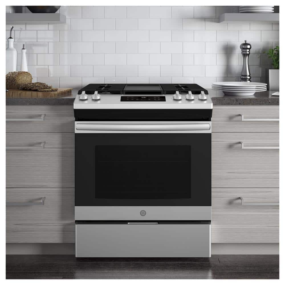 Ge® 30" Slide-In Front Control Gas Range