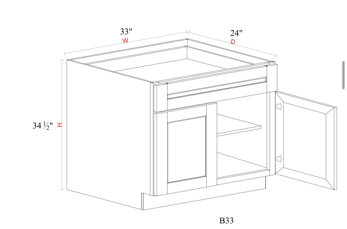 Base Cabinet - 33"W x 34- 1/2"H x 24"D