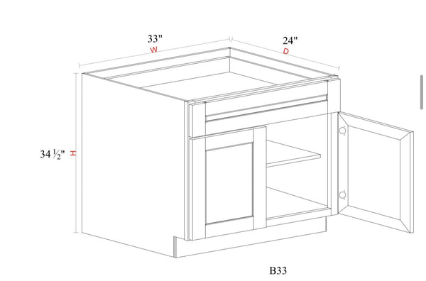 Base Cabinet - 33"W x 34- 1/2"H x 24"D