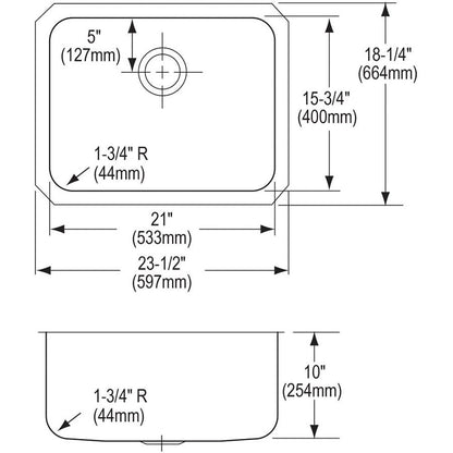 Lustertone™ Classic Single Bowl Kitchen Sink, Under Mount, 23-1/2 x 18-1/4 in, 10 in Bowl Depth, 18 ga Lustrous Satin Steel, Stainless