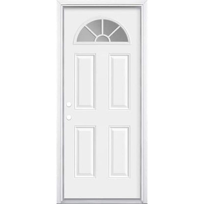 32 in. x 80 in. Premium Fan Lite Right-Hand Inswing Primed Steel Prehung Front Exterior Door with Brickmold