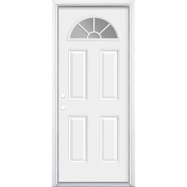 32 in. x 80 in. Premium Fan Lite Right-Hand Inswing Primed Steel Prehung Front Exterior Door with Brickmold