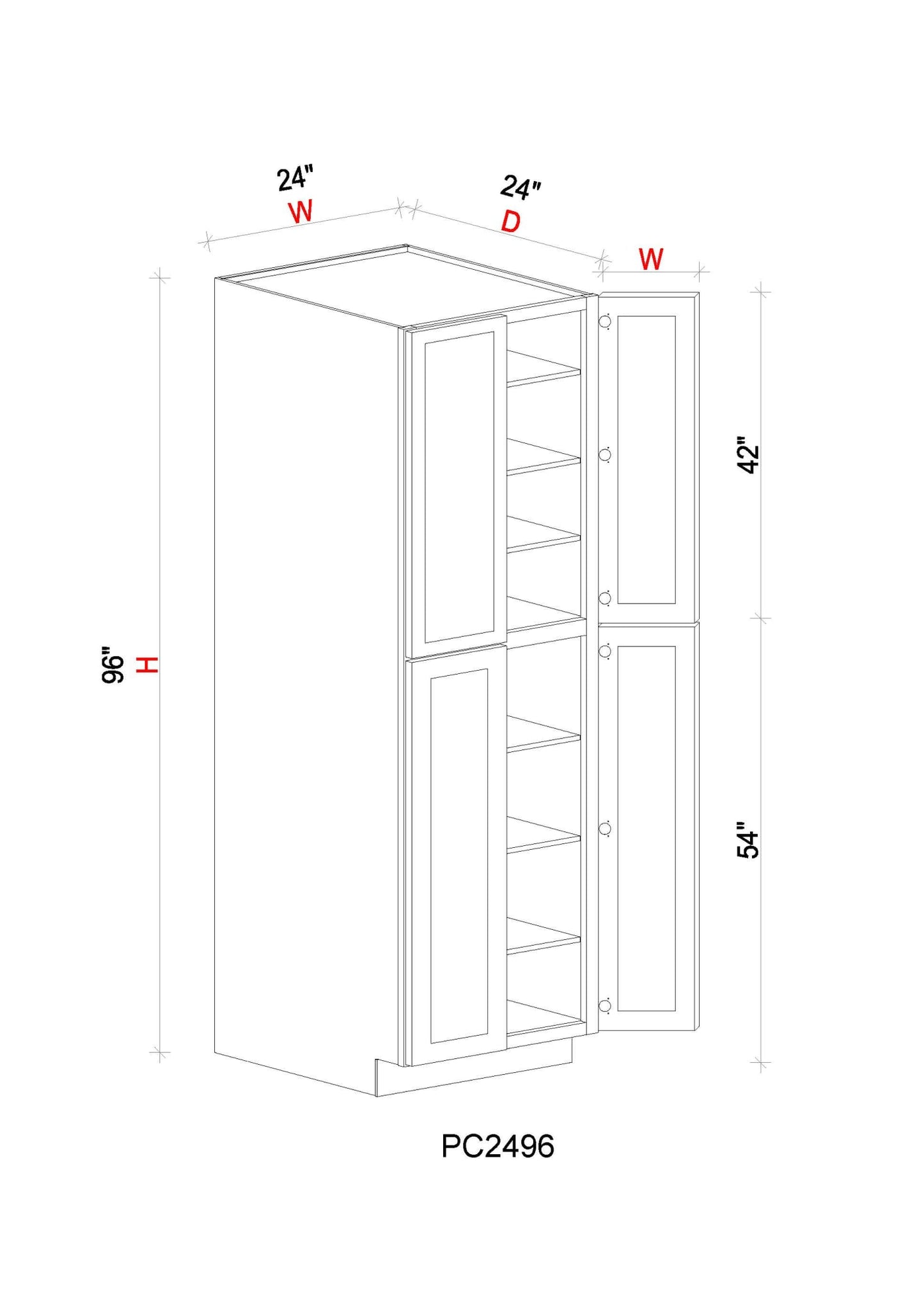 Pantry Cabinet - 24"W x 96"H x 24"D - 2D