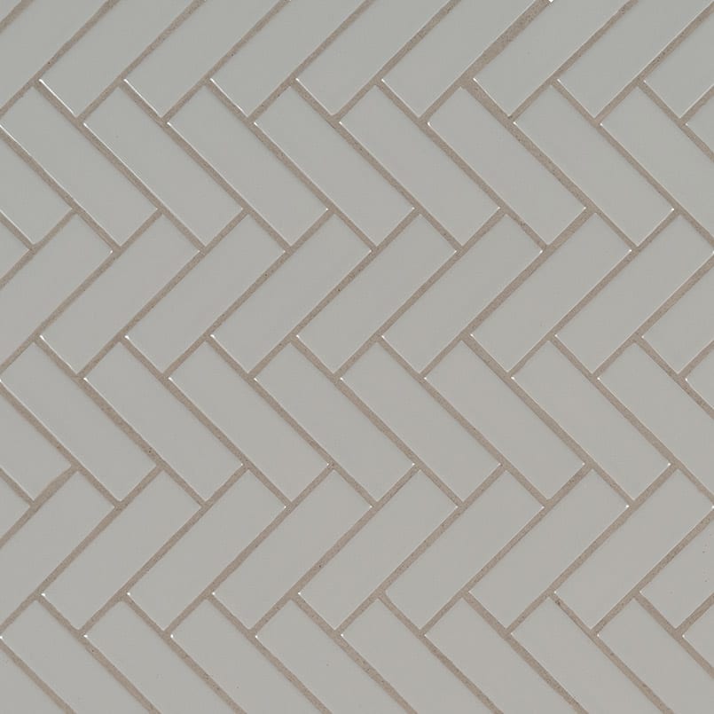 Gray Glossy Herringbone Mosaic