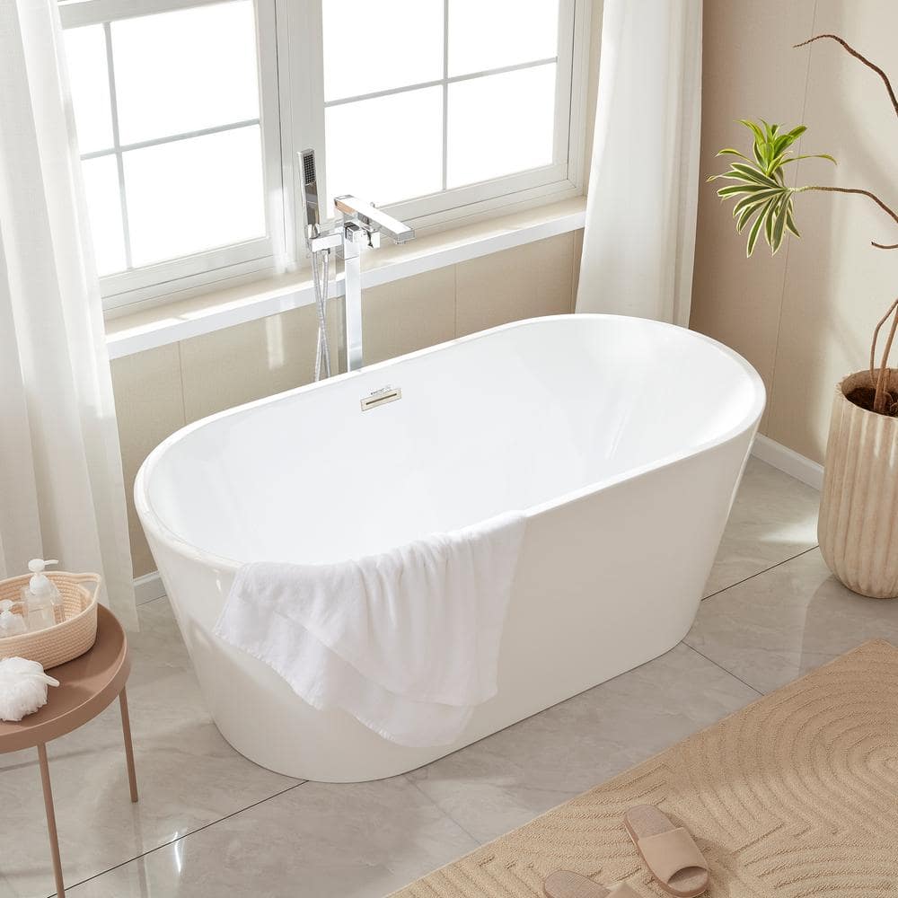 Bordeaux 54 in. Acrylic Flatbottom Freestanding Bathtub in White/Brushed Nickel