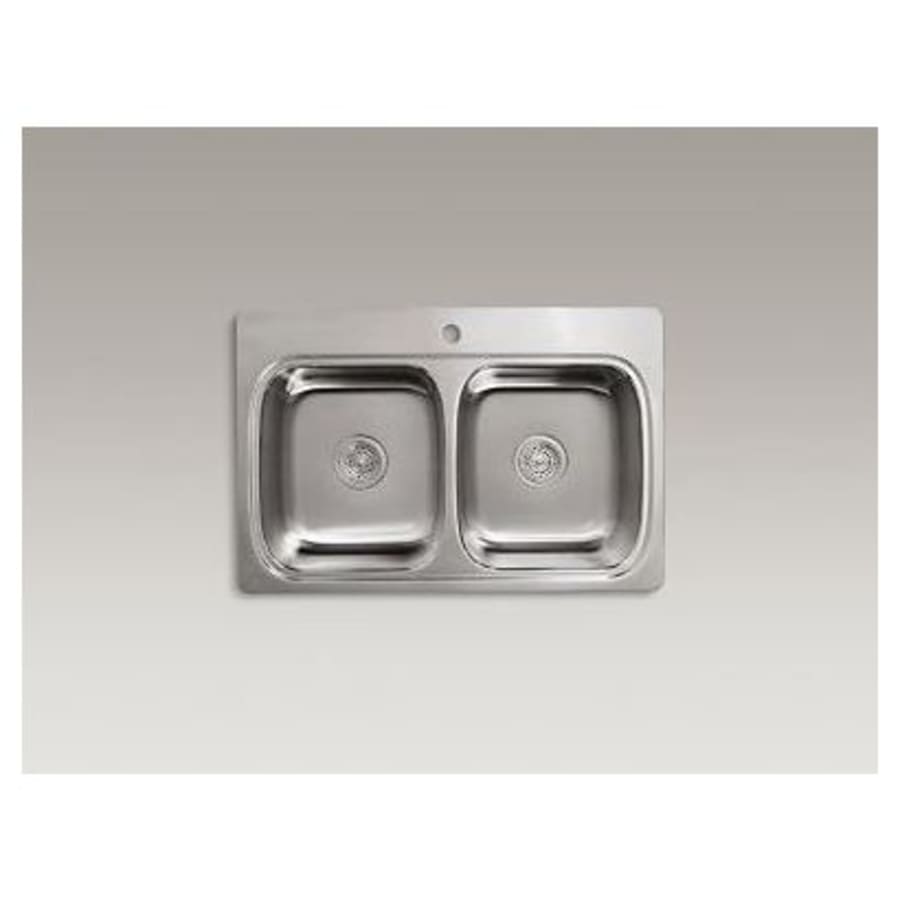 Verse 33" Double Basin Drop In Stainless Steel Kitchen Sink With Single Faucet Hole