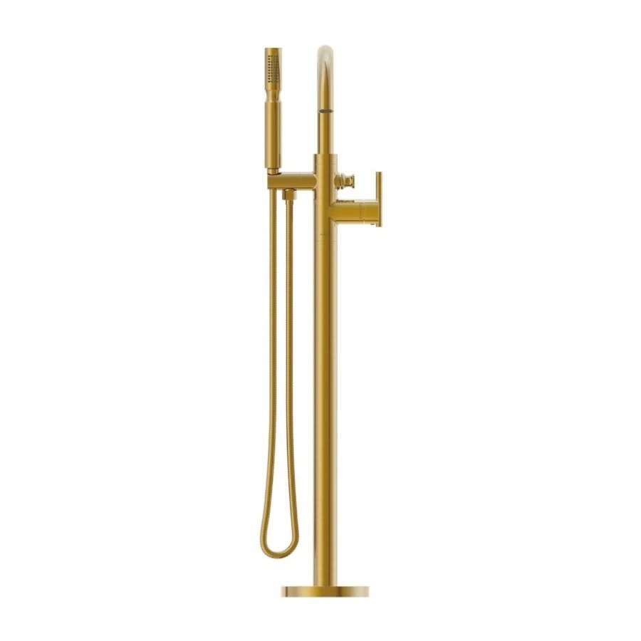 Contemporary Tub Faucet Trim With Handshower, ADA, Floor Mount, Brushed Bronze