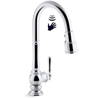 Artifacts Touchless 1.5 GPM Single Hole Pull Down Kitchen Faucet with Three-Function Spray Head