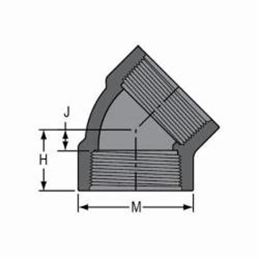 45 deg Elbow, 3 in, FNPT, SCH 80/XH, PVC