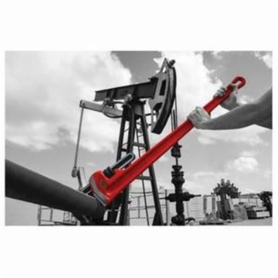 Straight Pipe Wrench, 3 in, Floating Forged Hook Jaw, Ductile Iron Handle, Red