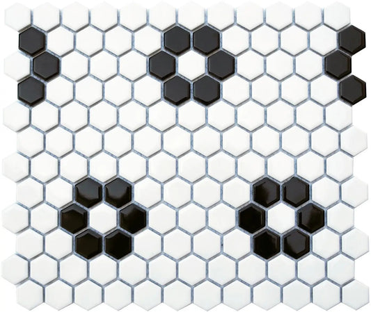 MG 1X1 B&W FLOWER HEX 12X12 MOSAIC
