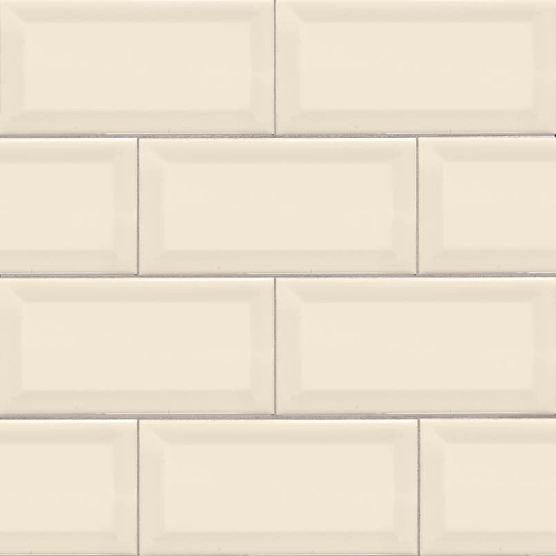 Almond Glossy Beveled Subway Tile 3x6