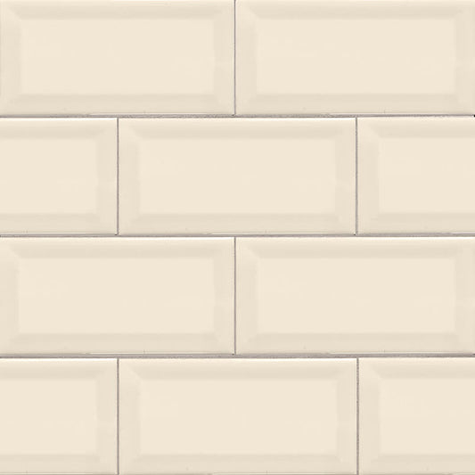 Almond Glossy Beveled Subway Tile 3x6