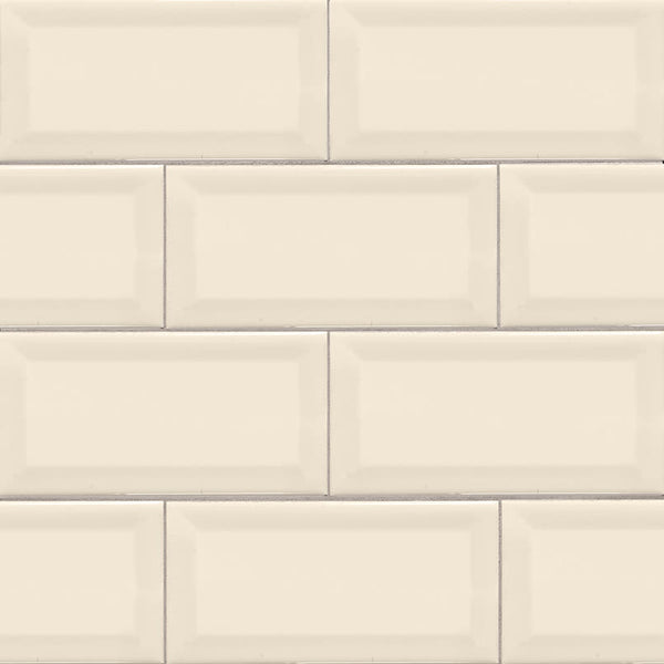Almond Glossy Beveled Subway Tile