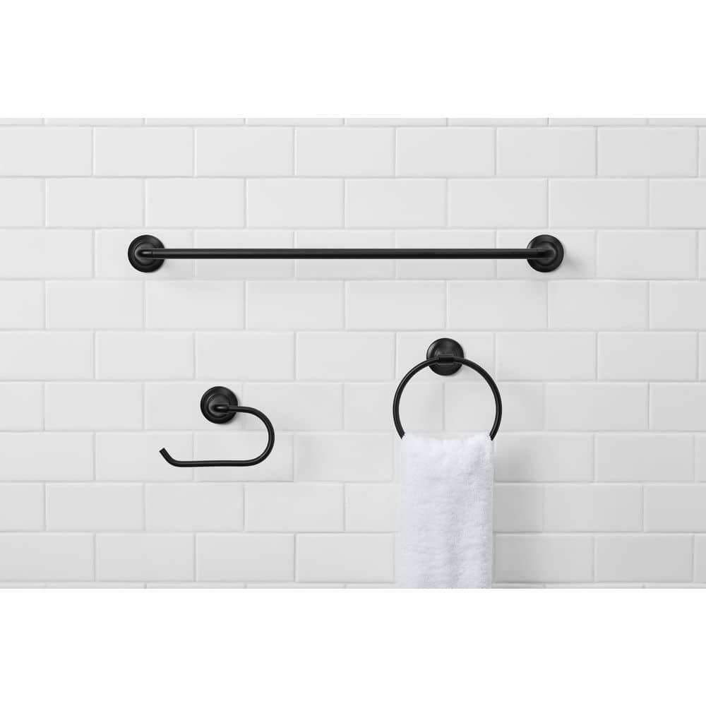 Constructor 3-Piece Bath Hardware Set with 24 in. Towel Bar, Towel Ring, and TP Holder in Matte Black